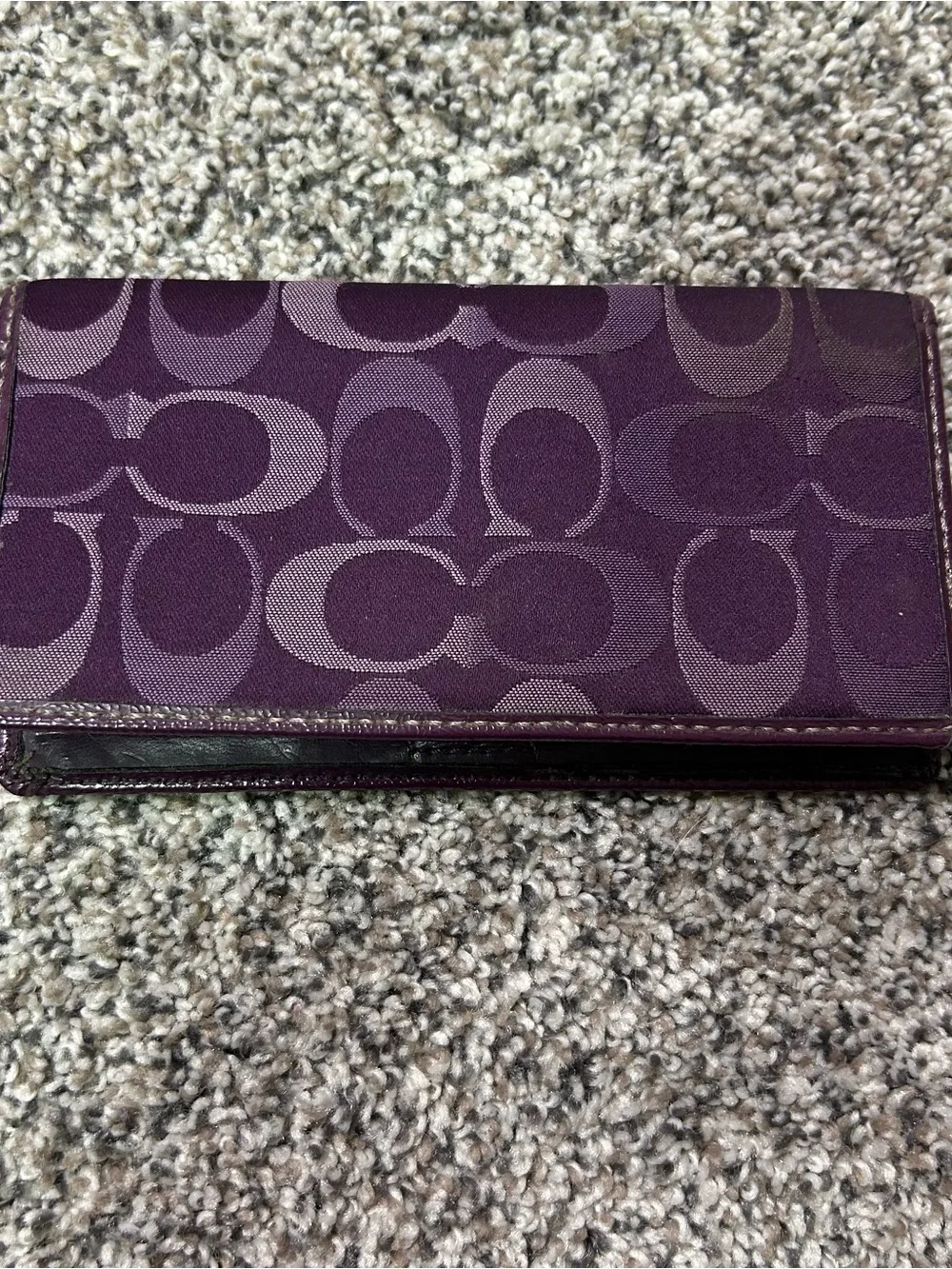 Coach signature monogram canvas & purple leather checkbook Wallet Y2K